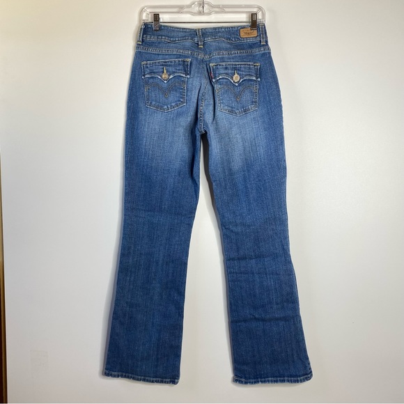 Levis Womens Bootcut Jeans Sz 10 Distressed Flap Pockets Stretch Denim Hemmed - Picture 4 of 15